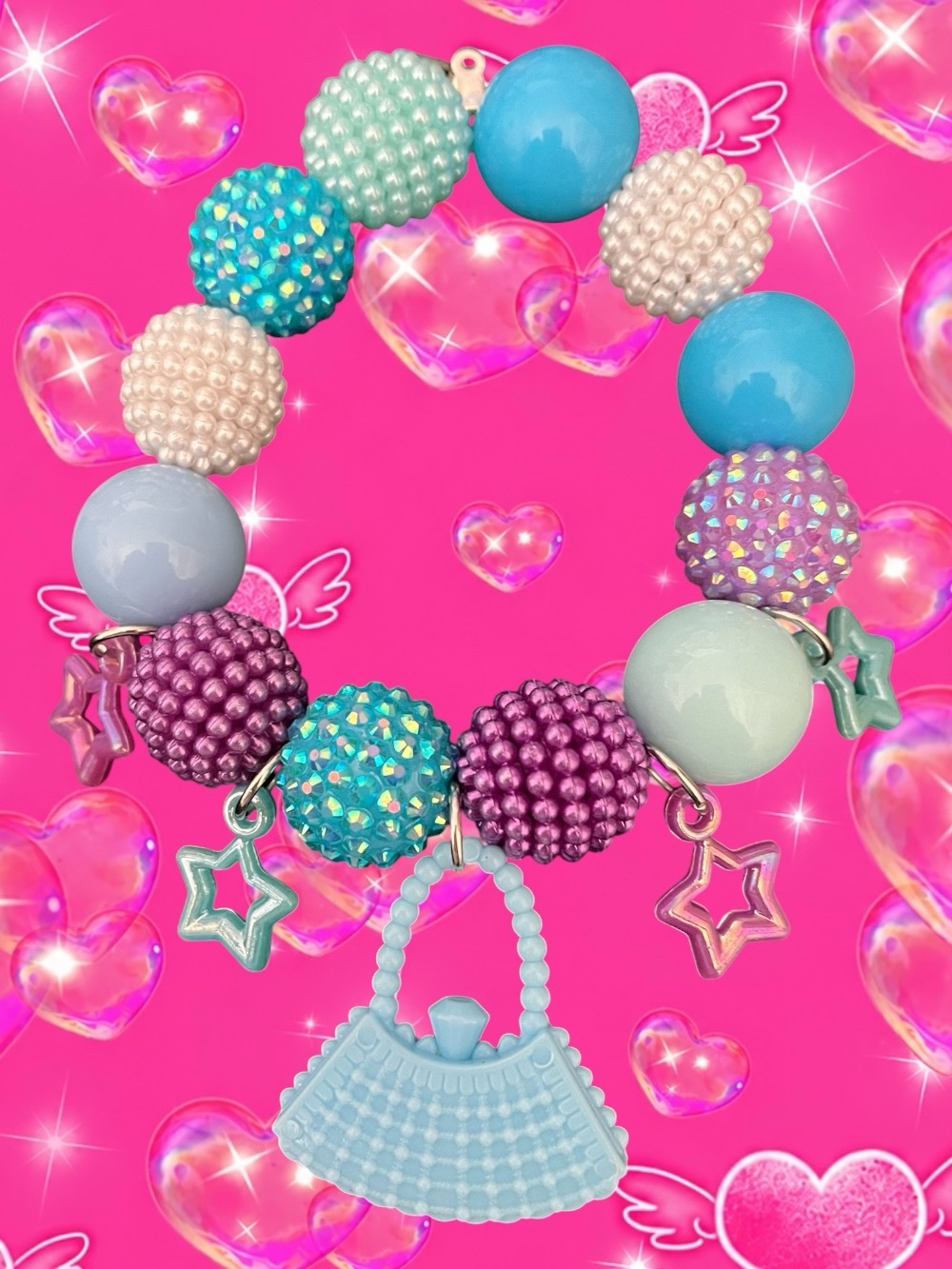 Kids Bead Charm Bracelet - Pastel Blue, Purple & Mint